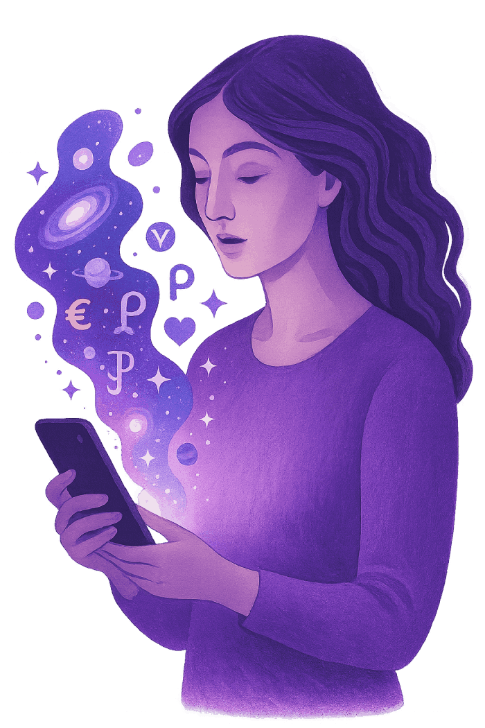Frau mit Handy - Astrologie App